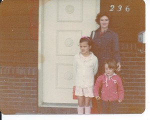 first day of school Lucia and Corralee with Mom around 1976